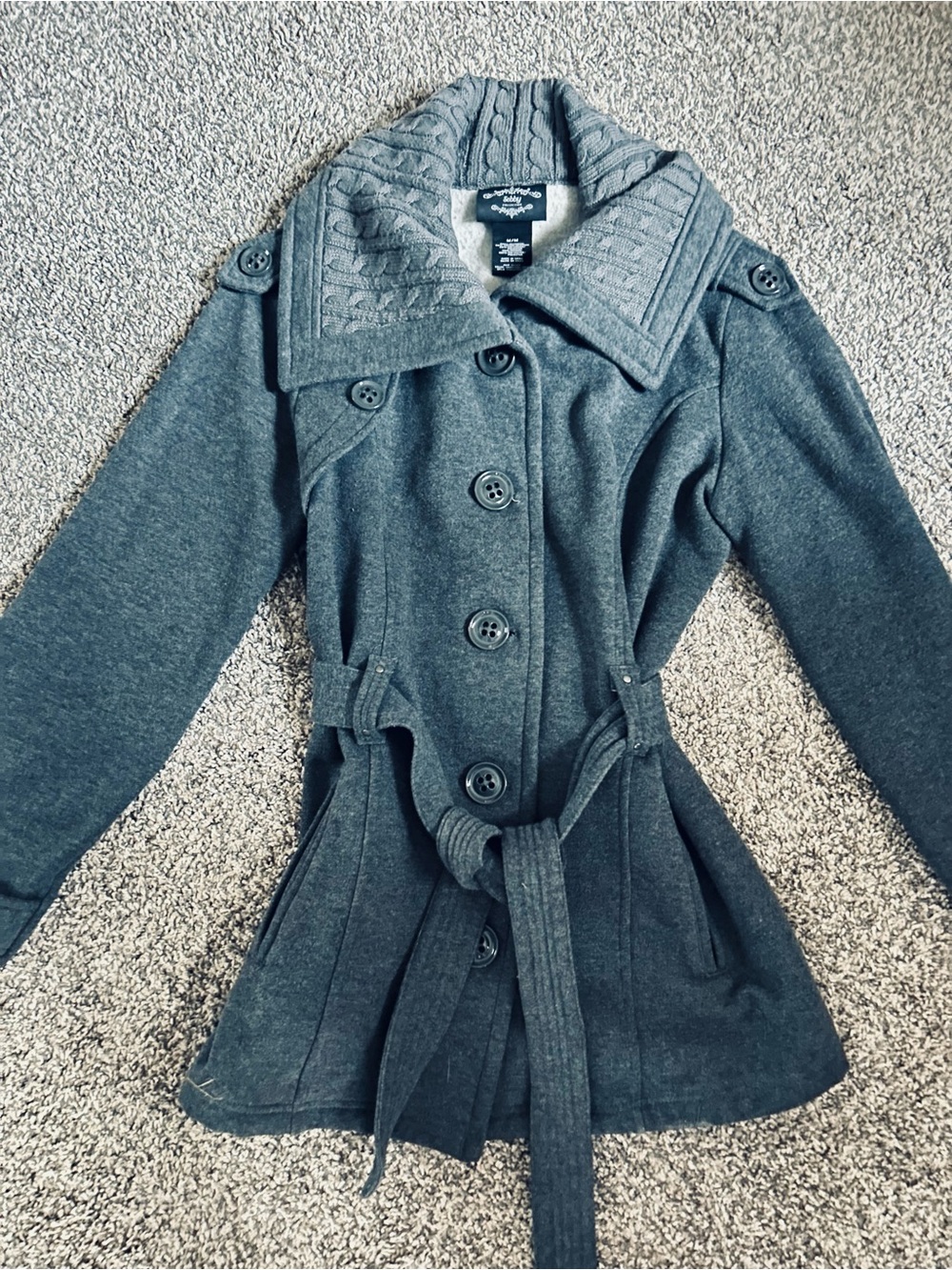 Sebby Charcoal Gray Belted Trench Coat